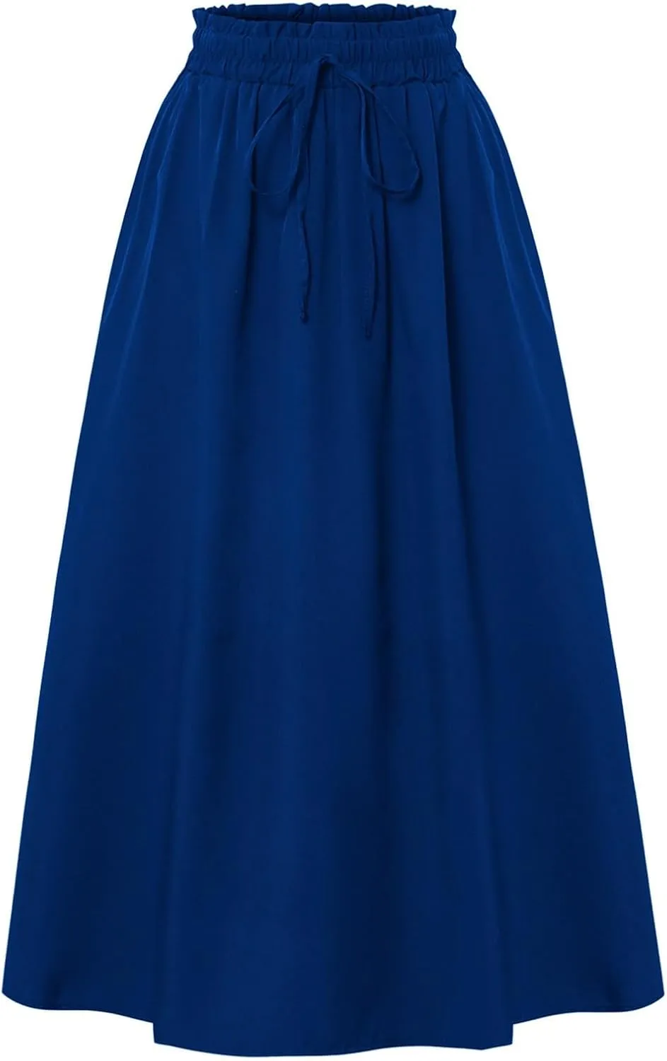 Women's Vintage Elastic Waist A-Line Pleated Loose Long Midi Skirt Solid Color Semi Skirt 2025