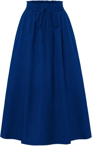 Women's Vintage Elastic Waist A-Line Pleated Loose Long Midi Skirt Solid Color Semi Skirt 2025