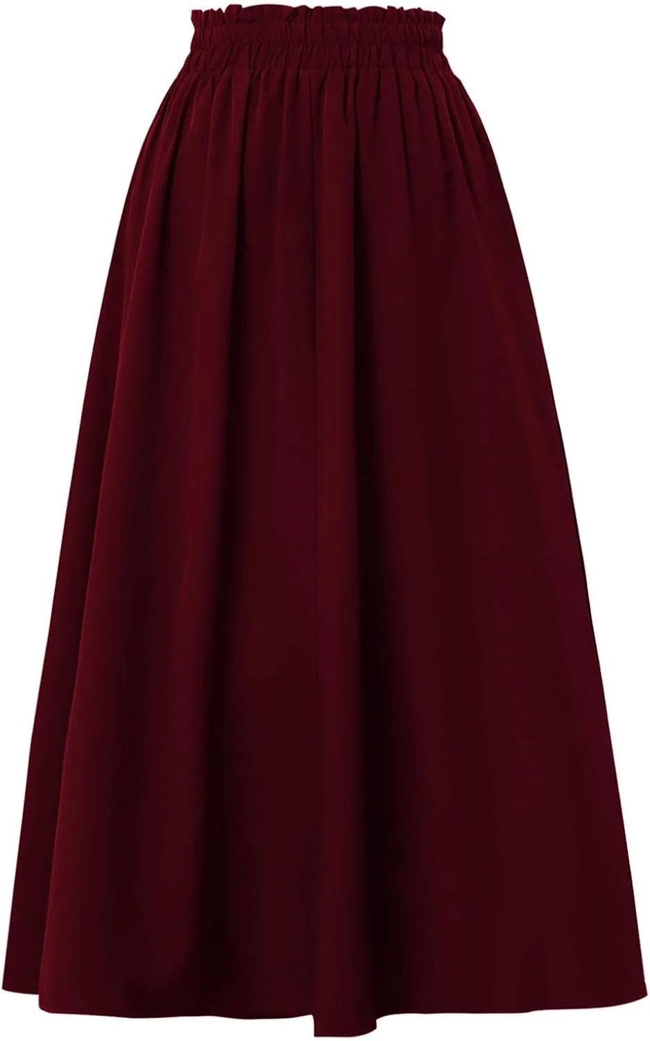Women's Vintage Elastic Waist A-Line Pleated Loose Long Midi Skirt Solid Color Semi Skirt 2025