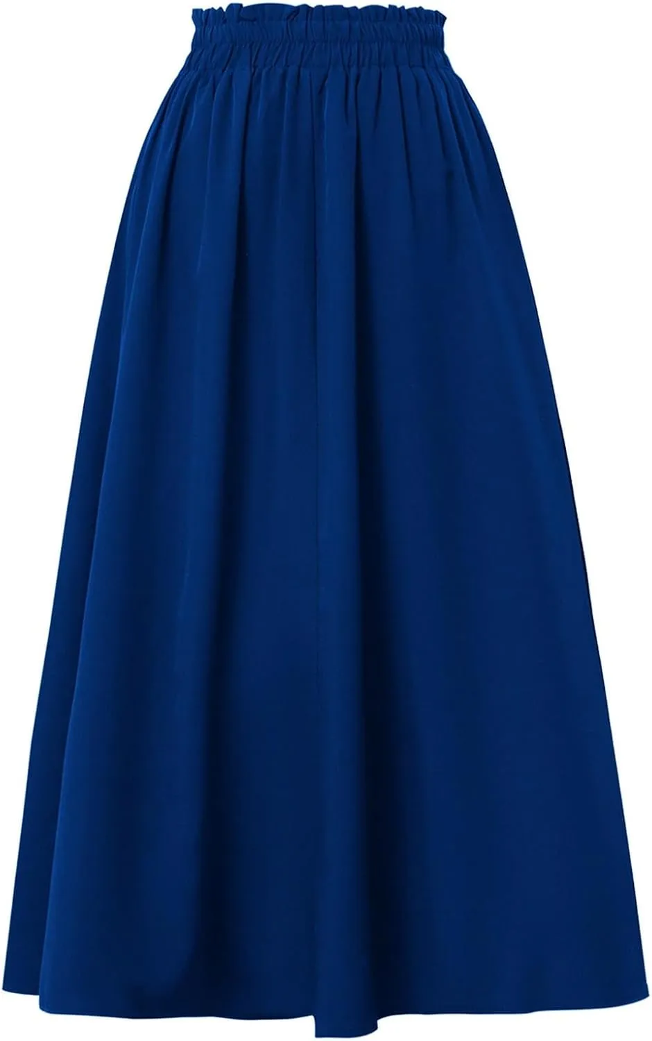 Women's Vintage Elastic Waist A-Line Pleated Loose Long Midi Skirt Solid Color Semi Skirt 2025