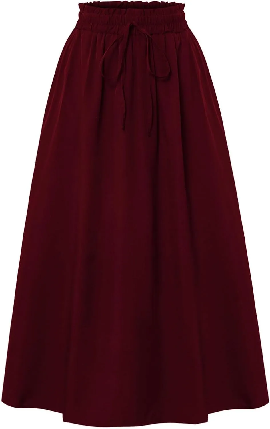 Women's Vintage Elastic Waist A-Line Pleated Loose Long Midi Skirt Solid Color Semi Skirt 2025