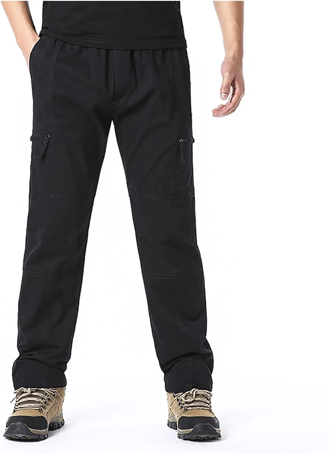 Work Pants for Men Construction Slim Zippered Multi-Pocket Patchwork Cargo Pants Loose Straight Casual Workout Pants