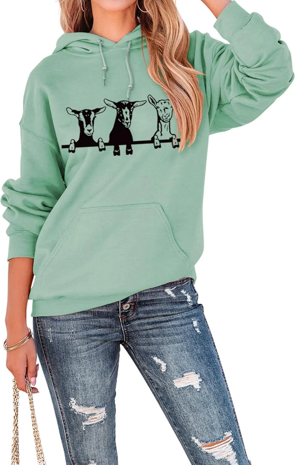 YourTops Women Goats Hoodie Sweatshirt Goat Mom Long Sleeve Shirt