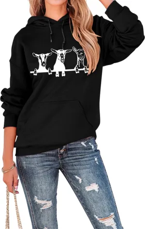 YourTops Women Goats Hoodie Sweatshirt Goat Mom Long Sleeve Shirt