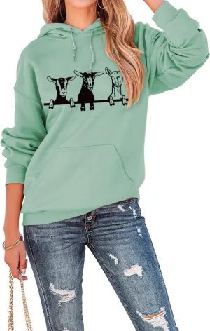 YourTops Women Goats Hoodie Sweatshirt Goat Mom Long Sleeve Shirt