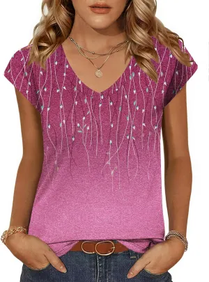 Zeagoo Womens Tops Cap Sleeve T Shirts V Neck Basic Tees Tops Lightweight Casual Summer Fashion Trendy Outfits Clothes
